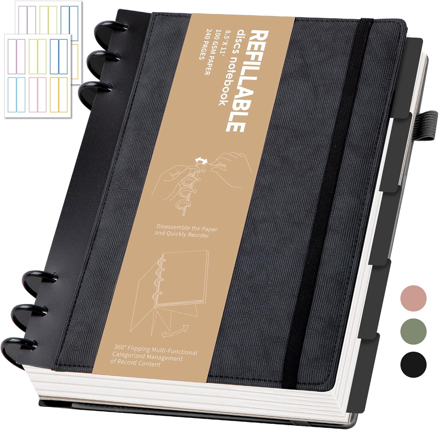 Refillable Notebooks for Work 5 Subject with Removable Dividers Tabs 240 Pages Hardcover Leather Journals for Writing