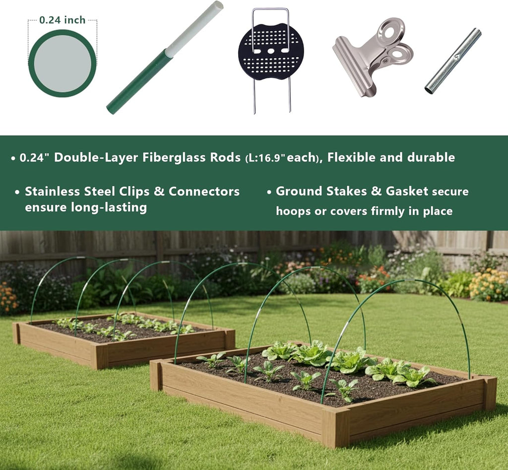 Garden Hoops Kit for Raised Beds, 40pcs Fiberglass Greenhouse Hoops, Row Cover Hoops for Insect Netting Frost Cloth