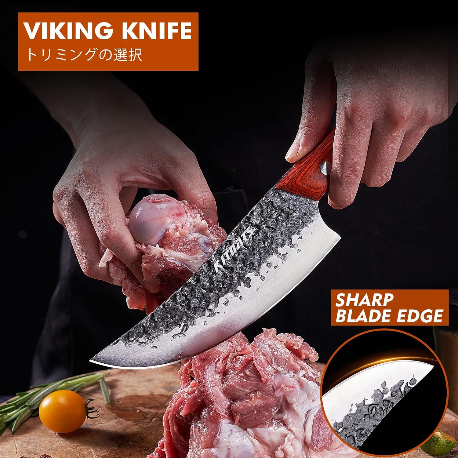 Professional Butcher Knife Set, Hand Forged Heavy Duty Meat Cleaver Serbian Chef Knife Viking Boning Knife 3PCS