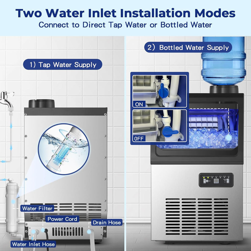 Commercial Ice Maker, 90 Lbs/24H Ice Maker Machine, Tap/Bottled Water Inlet