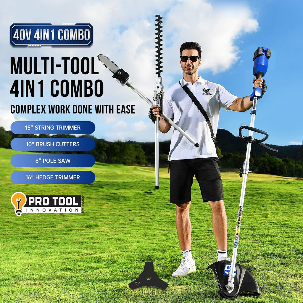 Upgraded 40V Cordless String Trimmer & Edger, 4-in-1 Multi-Tool Kit with Hedge Trimmer, Brush Cutter & Pole Saw