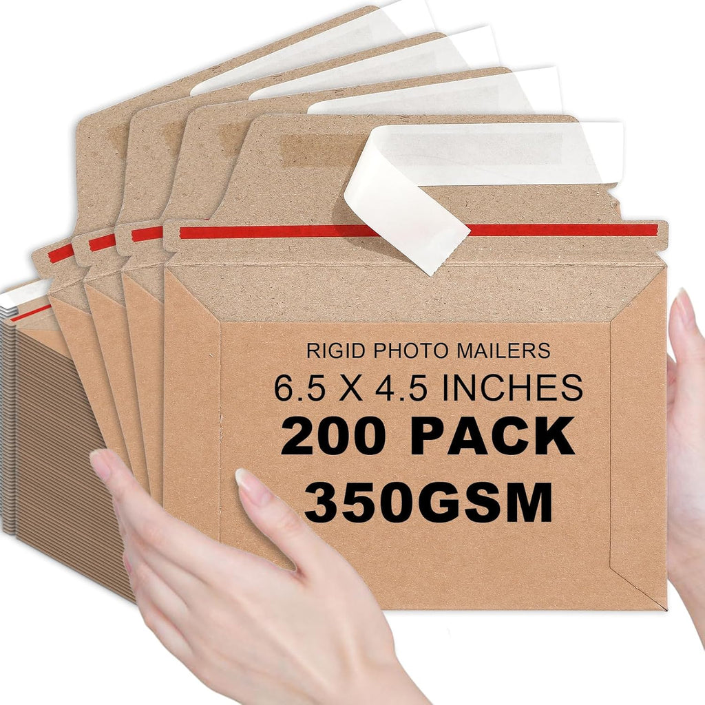200 Pcs 6.5 x 4.5 Rigid Mailers with Self Seal Envelopes Stay Flat Photo Mailers Sports Cards Rigid Envelopes for
