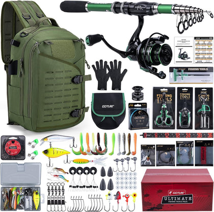 Fishing Kits for Adult,Fishing Pole and Reel Combo, OpenSide Fishing Sling Tackle Storage Bag with 3 Tackle
