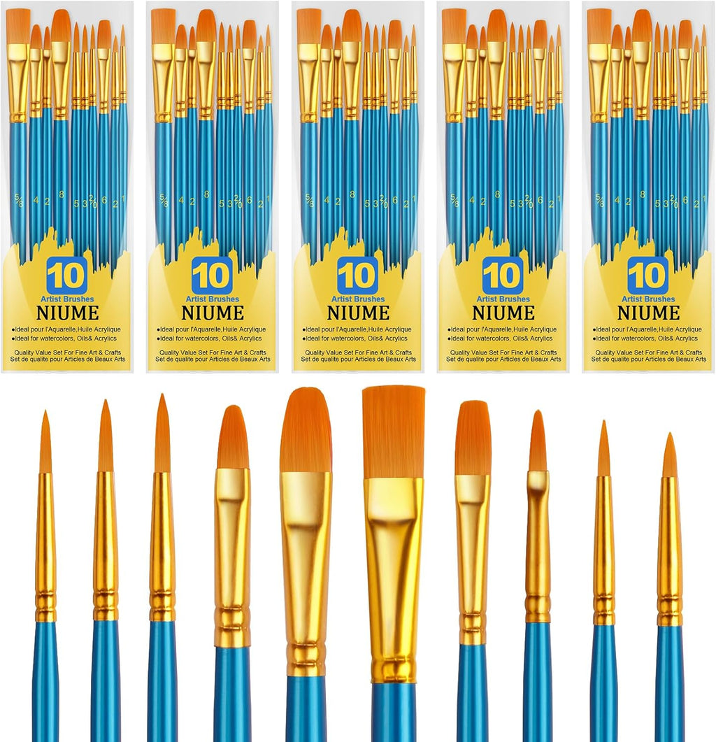 Acrylic Paint Brushes Set, 50Pcs Round Pointed Tip Artist Paintbrushes for Acrylic Painting Oil Watercolor Canvas