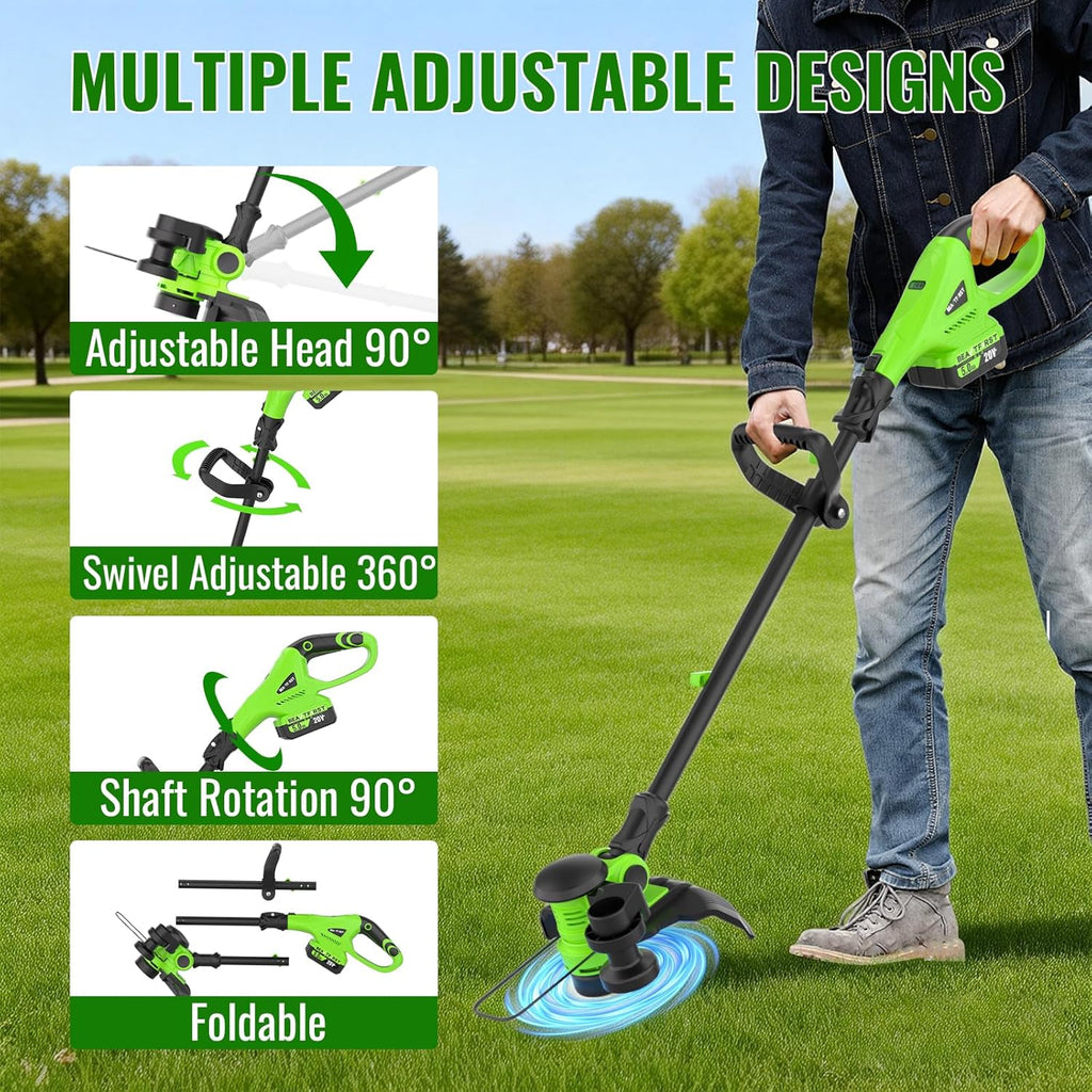 12" Cordless Weed Wacker String Trimmer with 2X 5.0ah Battery and Charger | 20V Lightweight Weed Eater | 3-in-1