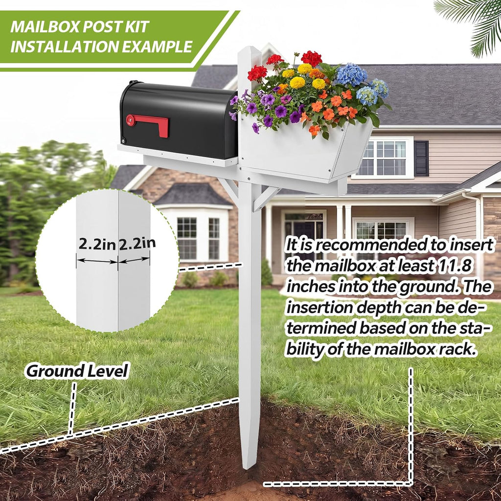 Decorative Mailbox Post Kit with Planter Box 4.5ft Mailbox Stand | Fits Standard Residential Mailboxes. Slim 2 x 2
