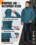 Men's Packable Rain Jacket Waterproof Raincoat with Hood