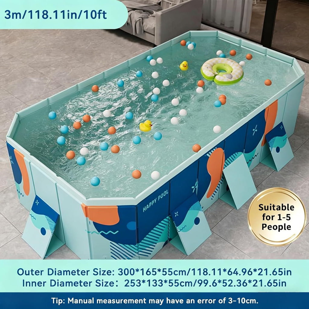Foldable Swimming Pool, Rectangular Above Ground Swimming Pool for Outdoor Family Square Pool with Drain Plug and