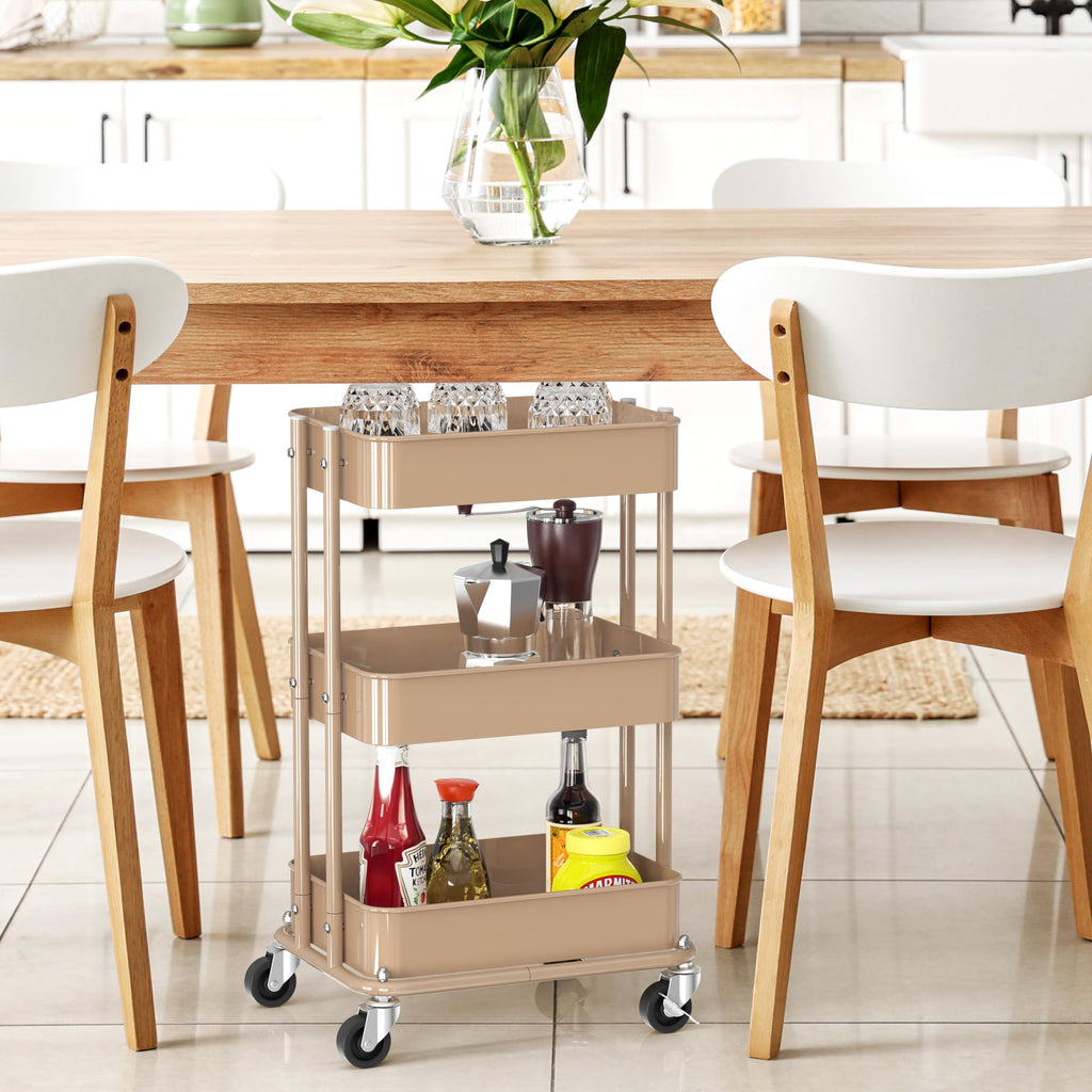 3-Tier Utility Cart, Low 24" Height Fits Under Desk, Khaki