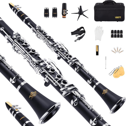 YANASON Bb clarinet for beginners, Bb nickel-plated 17-keys clarinet, suitable for students, professionals, school
