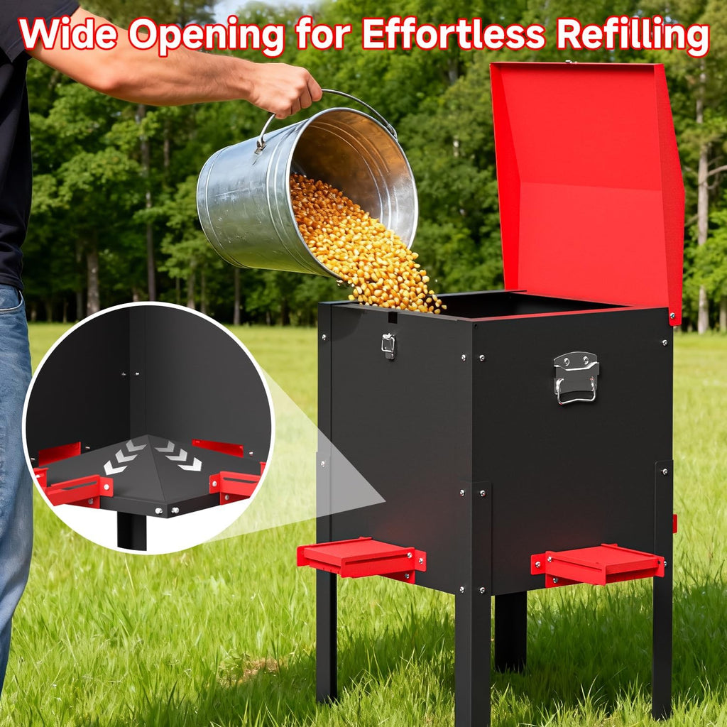 Waterproof Deer Feeder 100 lbs Capacity, Rust-Resistant Freestanding Deer Feeder for Yard, Garden & Hunting, Easy to