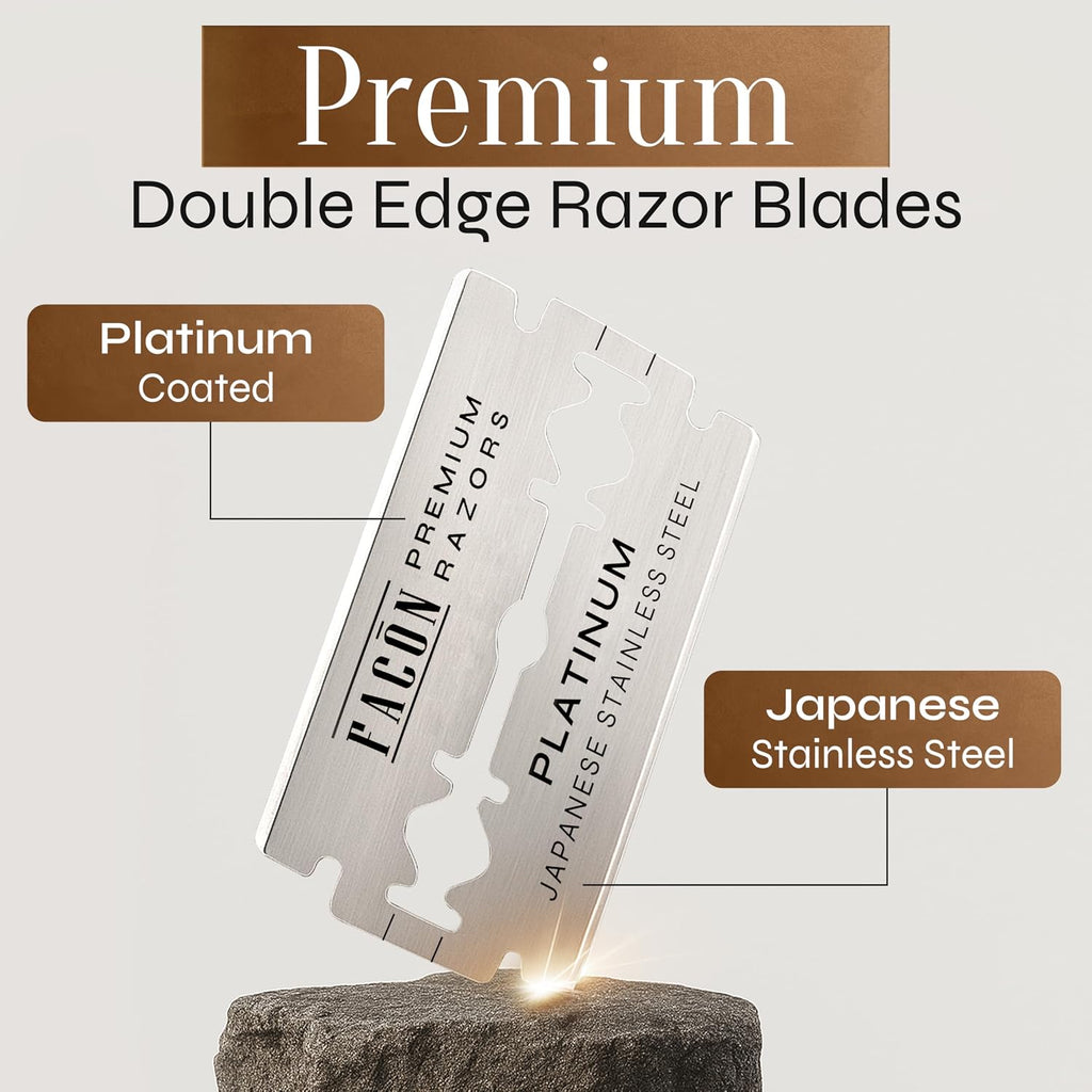 50 Facón Double Edge Razor Blades for Safety Razor, Safety Razor Blades for Shaving, Platinum Japanese Stainless