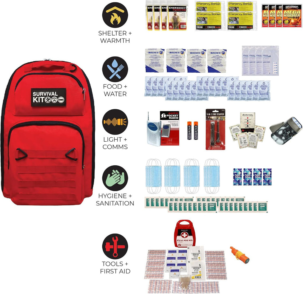 1-4 Person, 72 Hour Prepared Survival Kit for Disaster Preparedness | First Aid, Preparedness Tools, Food & Water