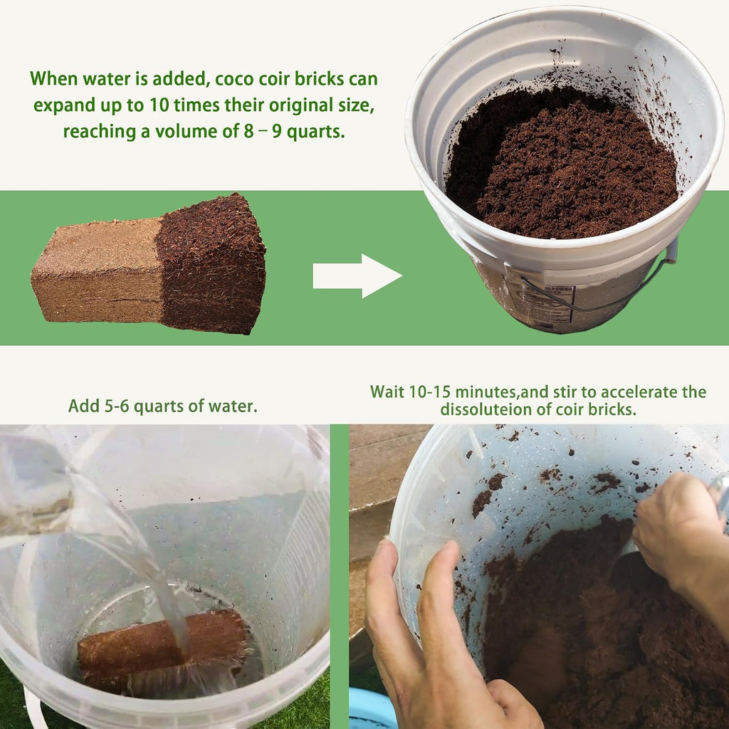 Coco Coir Brick for Organic Coconut Soil - 2 Pack With Low EC & PH Balance - High Expansion Fiber for Herbs & Flowers