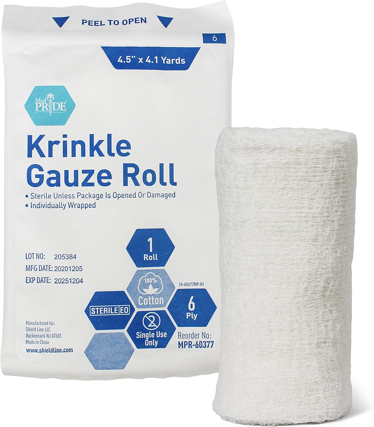 Sterile Krinkle Gauze Roll 4.5in X 4.1yd 6 Ply Highly Absorbent Cotton Roll Gauze Individually Wrapped Wound Dressing