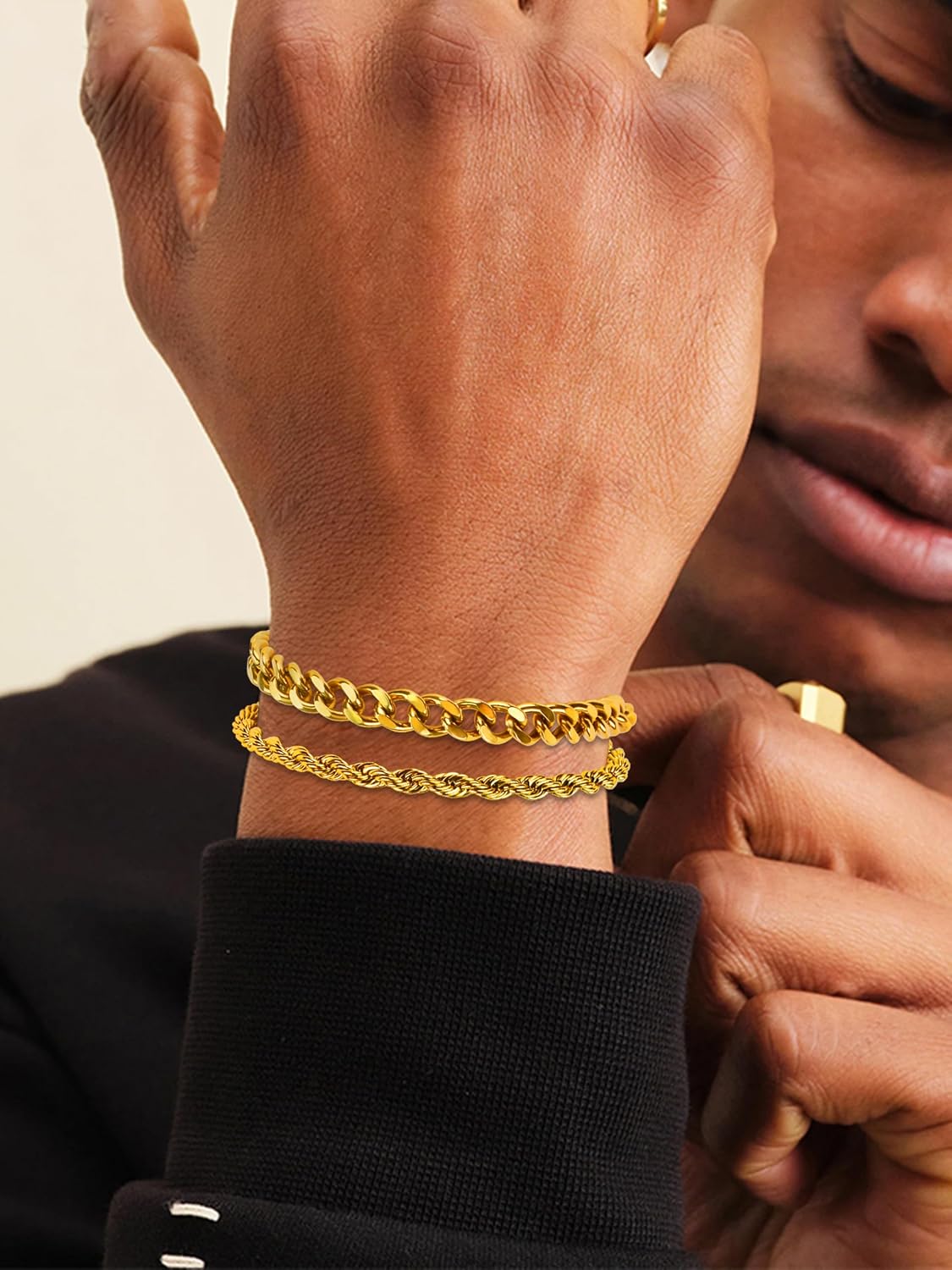 Mens Bracelet for Men Rakhi Gifts for Men Jewelry | 2 PCS Silver/Gold Bracelets for Men Chain,Pulseras Para Hombres