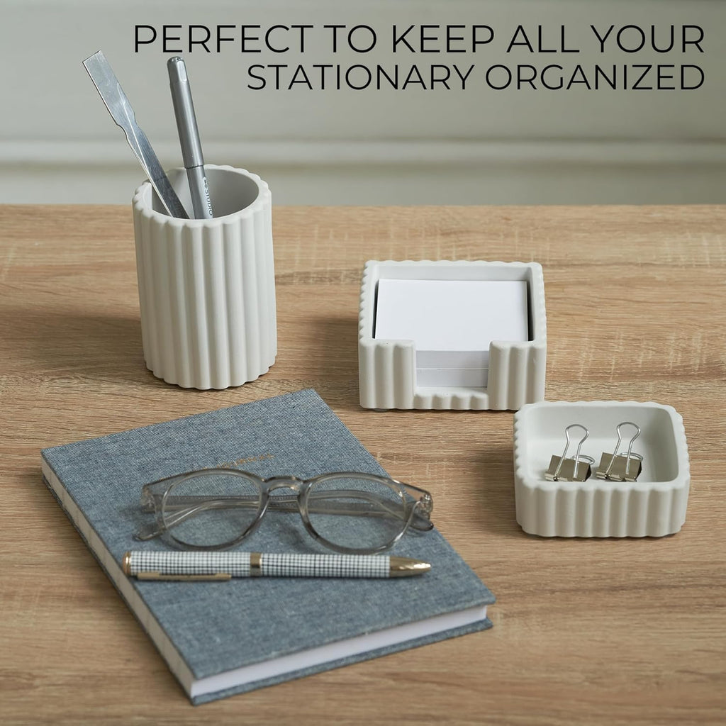 Aesthetic Desk Organizer Set of 3 For Your Office - Sturdy Concrete Desktop Accessories For Women Enhance Any Office