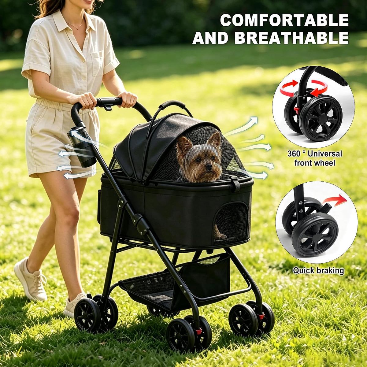 3 in 1 Dog Cat Stroller for Small Pet Up to 25 lbs & 25"