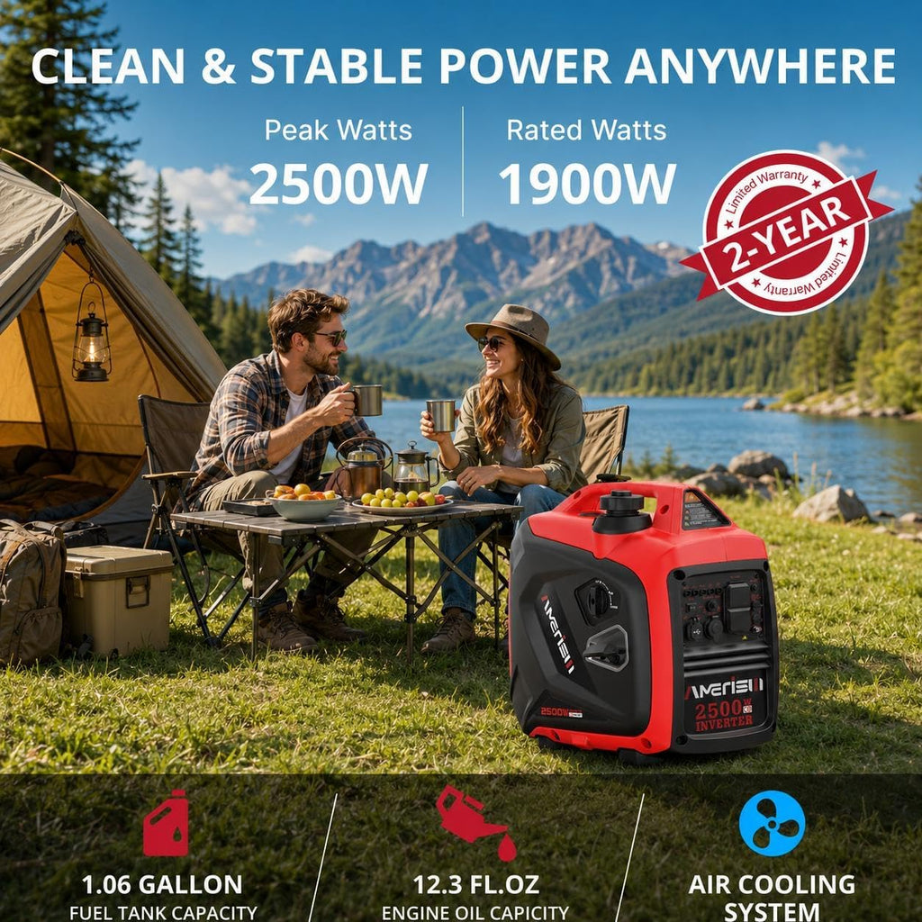 Portable Inverter Generator 2500W, Quiet Gas Power With CO Alarm | Lightweight & Long Runtime,Parallel Capable