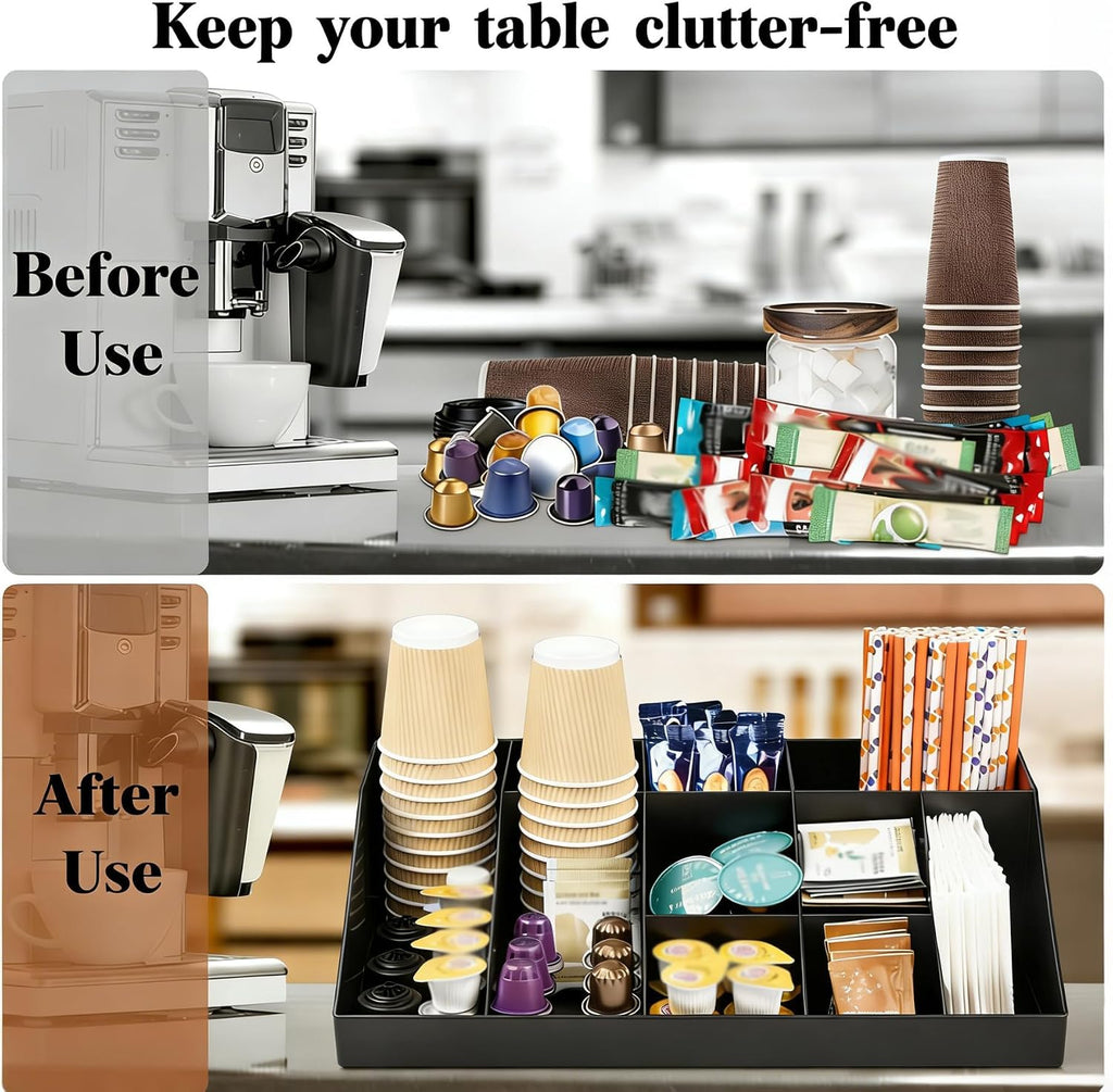 Coffee Condiment Organizer Holder 10-Compartment Black
