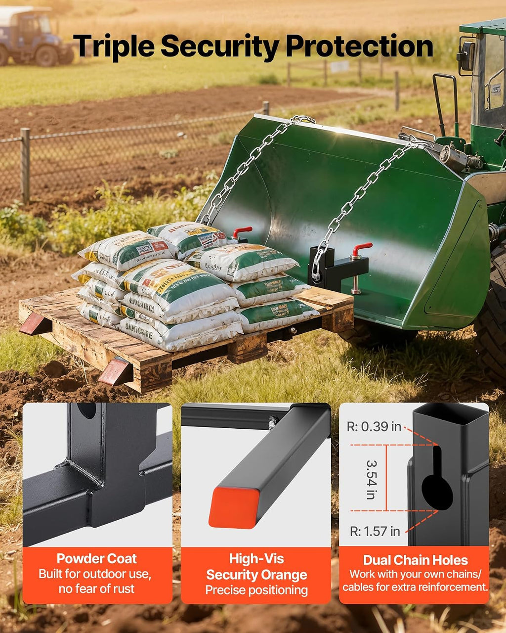 Pallet Forks, 2000 lbs Clamp on Pallet Forks, 43-Inch Total Length Heavy-Duty Tractor Fork with Adjustable Stabilizer