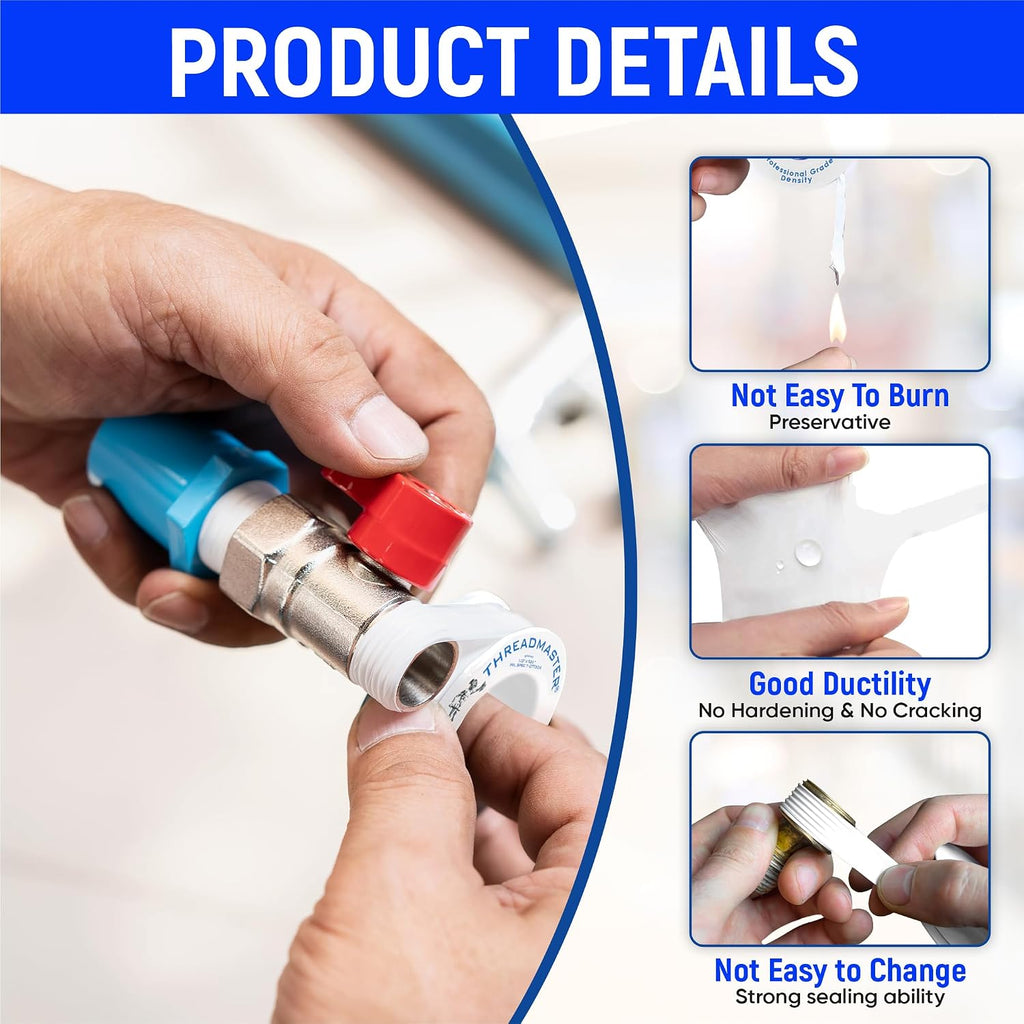 Professional Grade Plumbers Tape - 1/2 Inch X 520 Inches, 2 Pack | High Density Thread Sealant Teflon Tape