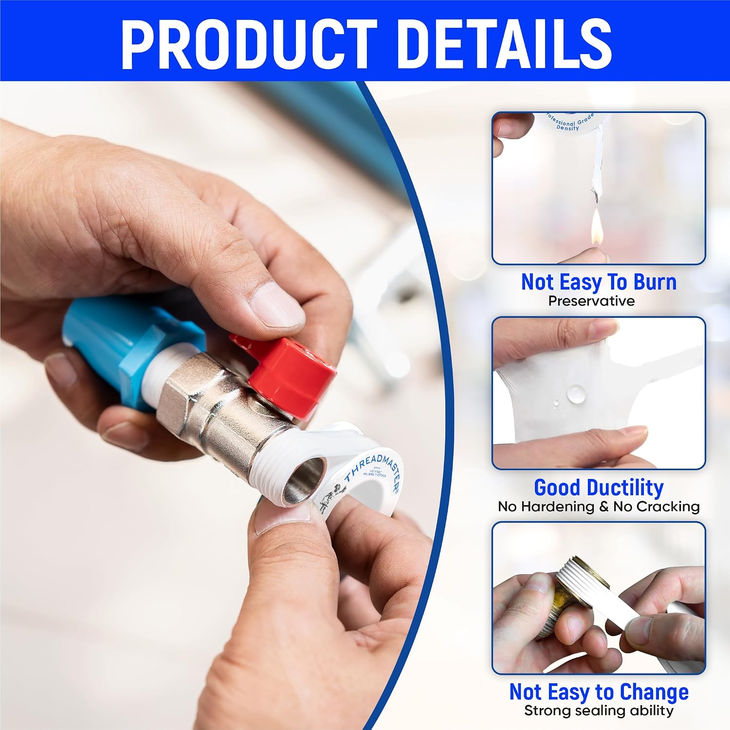 Professional Grade Plumbers Tape - 1/2 Inch X 520 Inches, 2 Pack | High Density Thread Sealant Teflon Tape