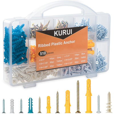 KURUI Drywall Anchors and Screws Assortment Kit, 510Pcs Dry Wall Anchors