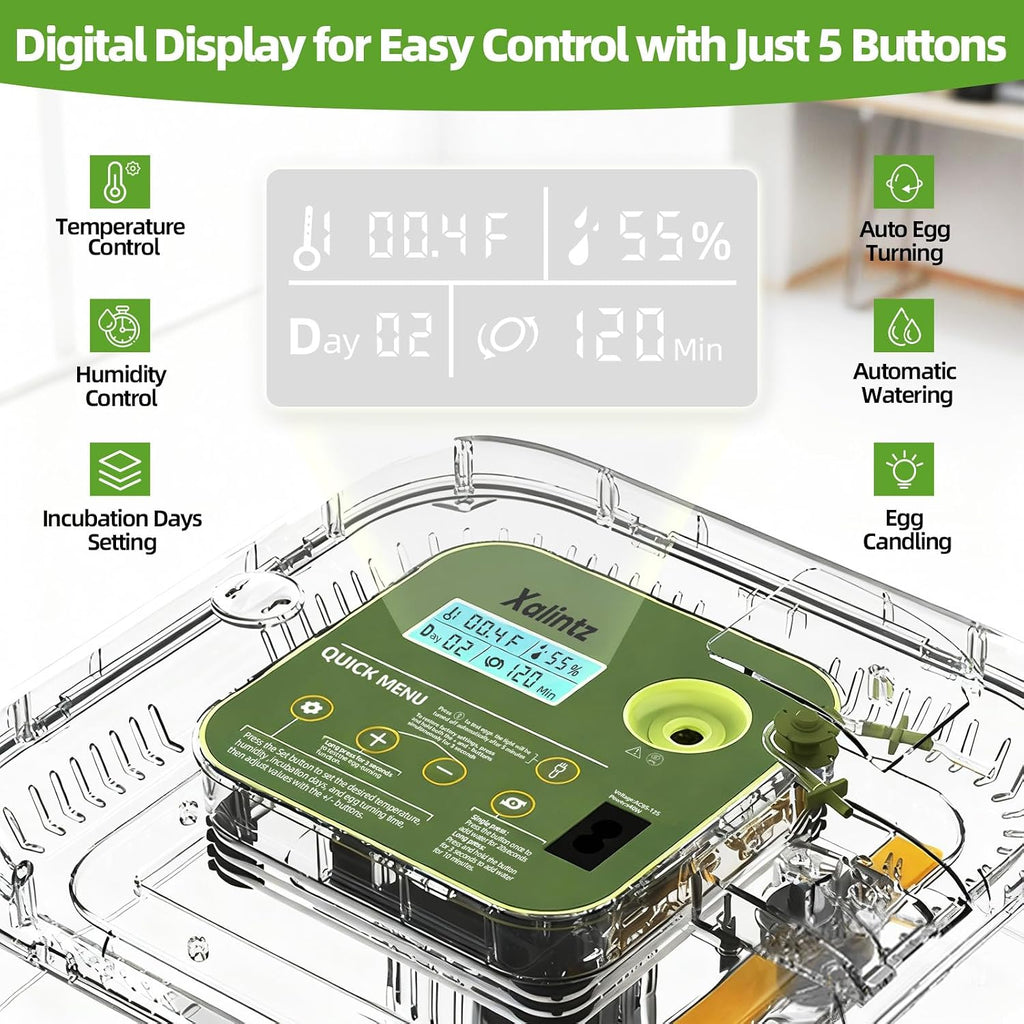 12 Egg Incubator for Hatching Eggs with Automatic Turning, Temperature & Humidity Display, Egg Candler, and Hatch Day