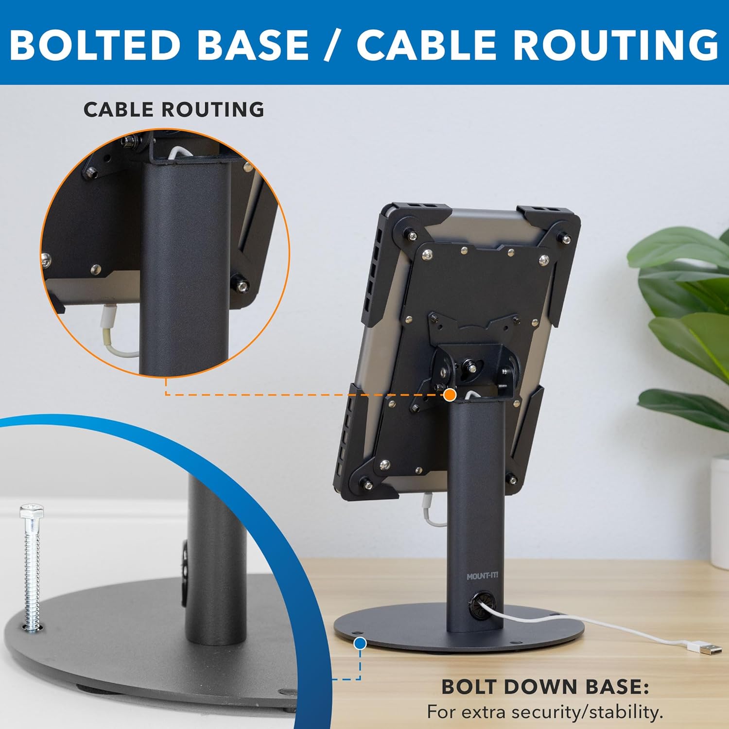 Universal Tablet Stand with Tilt, Anti-Theft Retail iPad POS Kiosk Stand, Fits 9.7"–13.1" Tablets, 90° Rotation &
