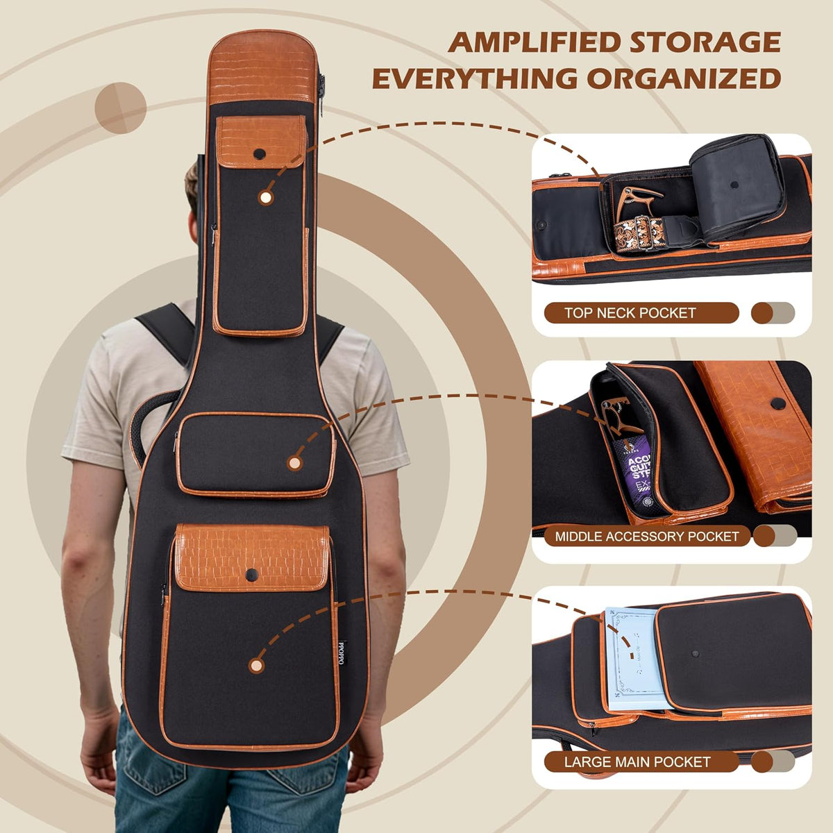 Bass Gig Bag,0.5" Thick Padded Soft Case for Daily Use Gigs&Practice | Water-Resistant 300D Frosted Cloth | Crocodile