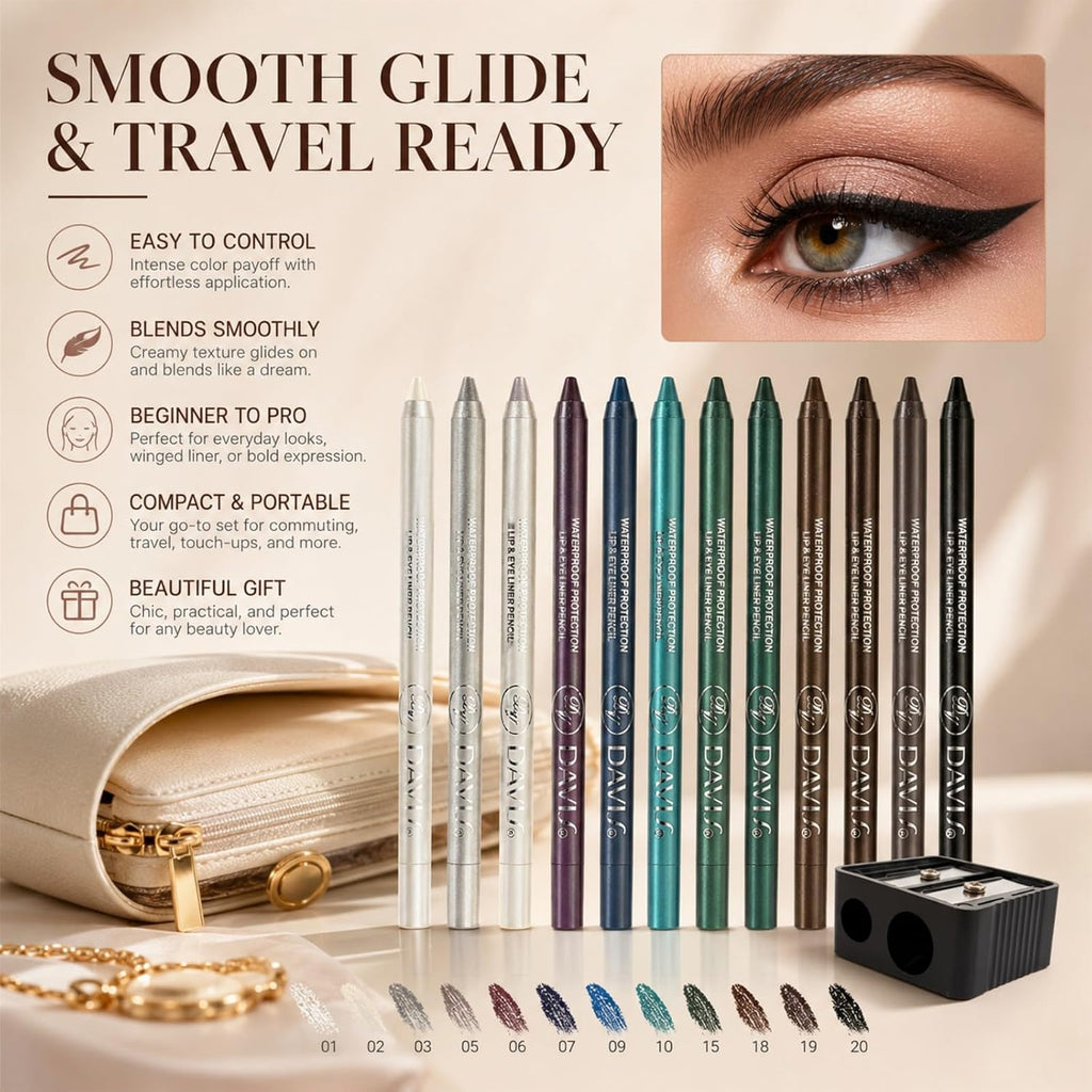12 Color Gel Eyeliner Pencils Waterproof Long Wear With Sharpener