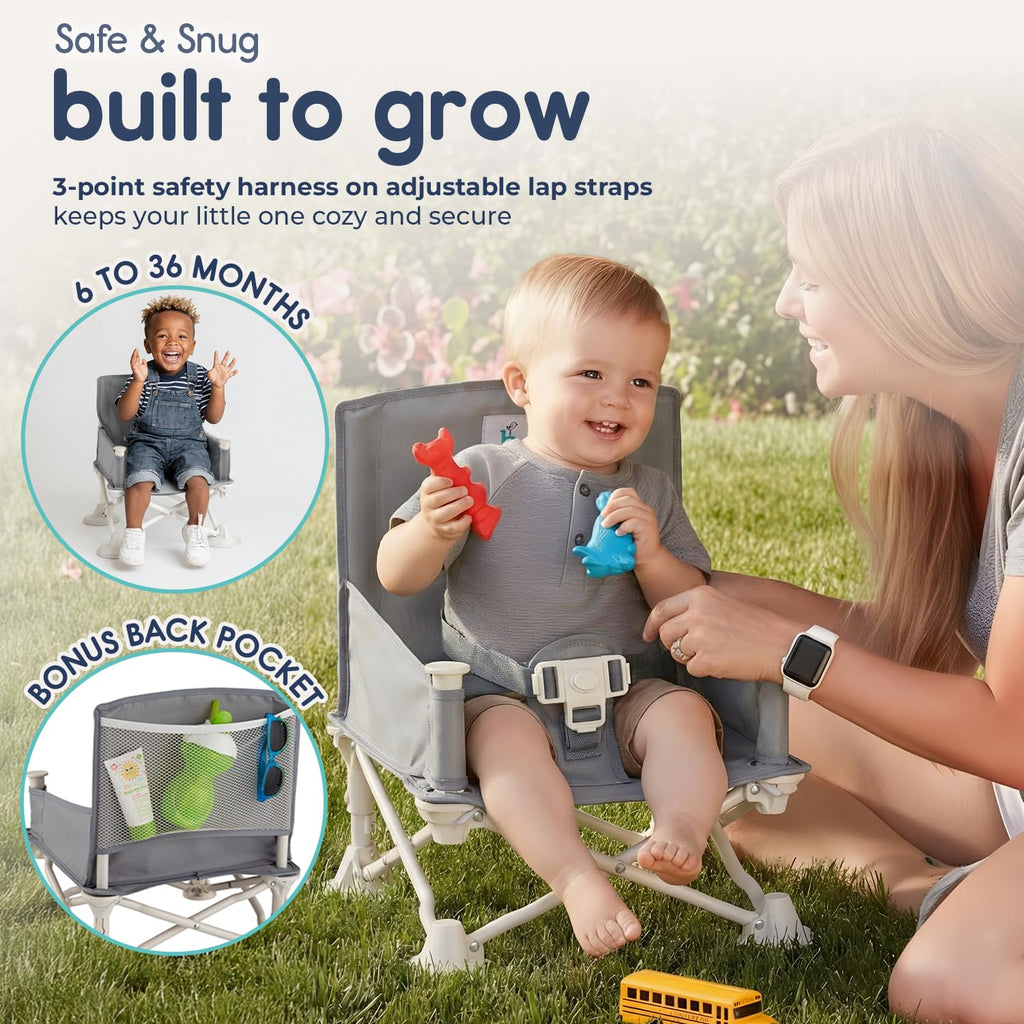 OmniBoost Travel Booster Seat with Tray for Baby, Dining Table, Camping, Beach, Grandma’s | Folding Portable Tip-Free