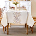 Linen Style Embroidered Tablecloth 55"x71" Rectangle Coffee
