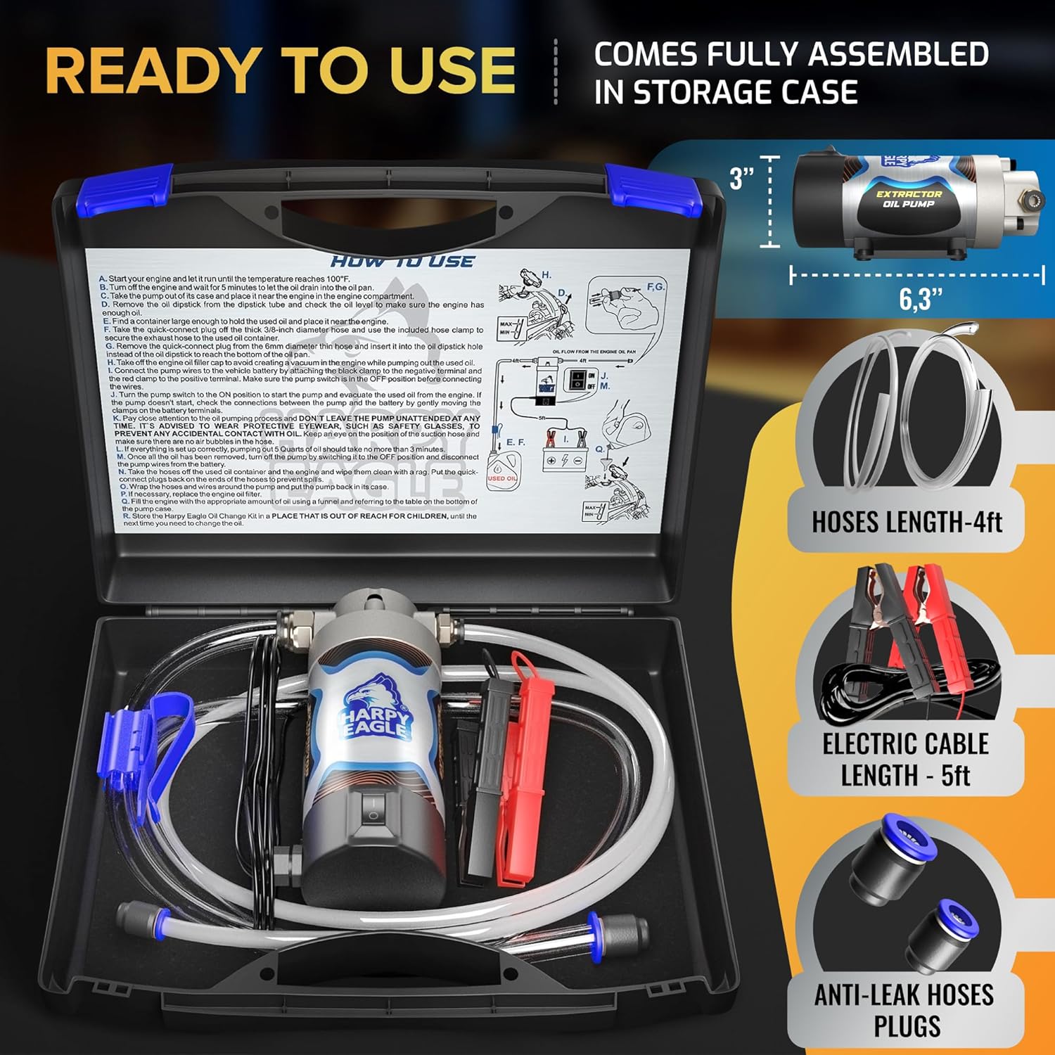 Electric Oil Change Extractor Pump 12/24V 100W, Oil Сhange Fluid Extractor Suction Transfer Pump Portable for