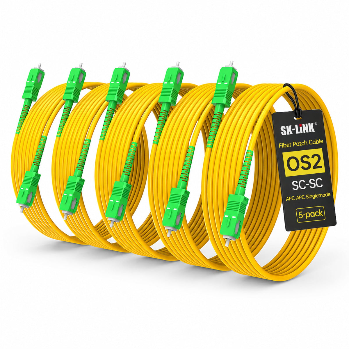 SC/APC to SC/APC OS2 Single Mode Fiber Optic Cord 3m/10ft 5-Pack