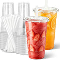 32 oz Clear Plastic To Go Cups with Lids and Straws