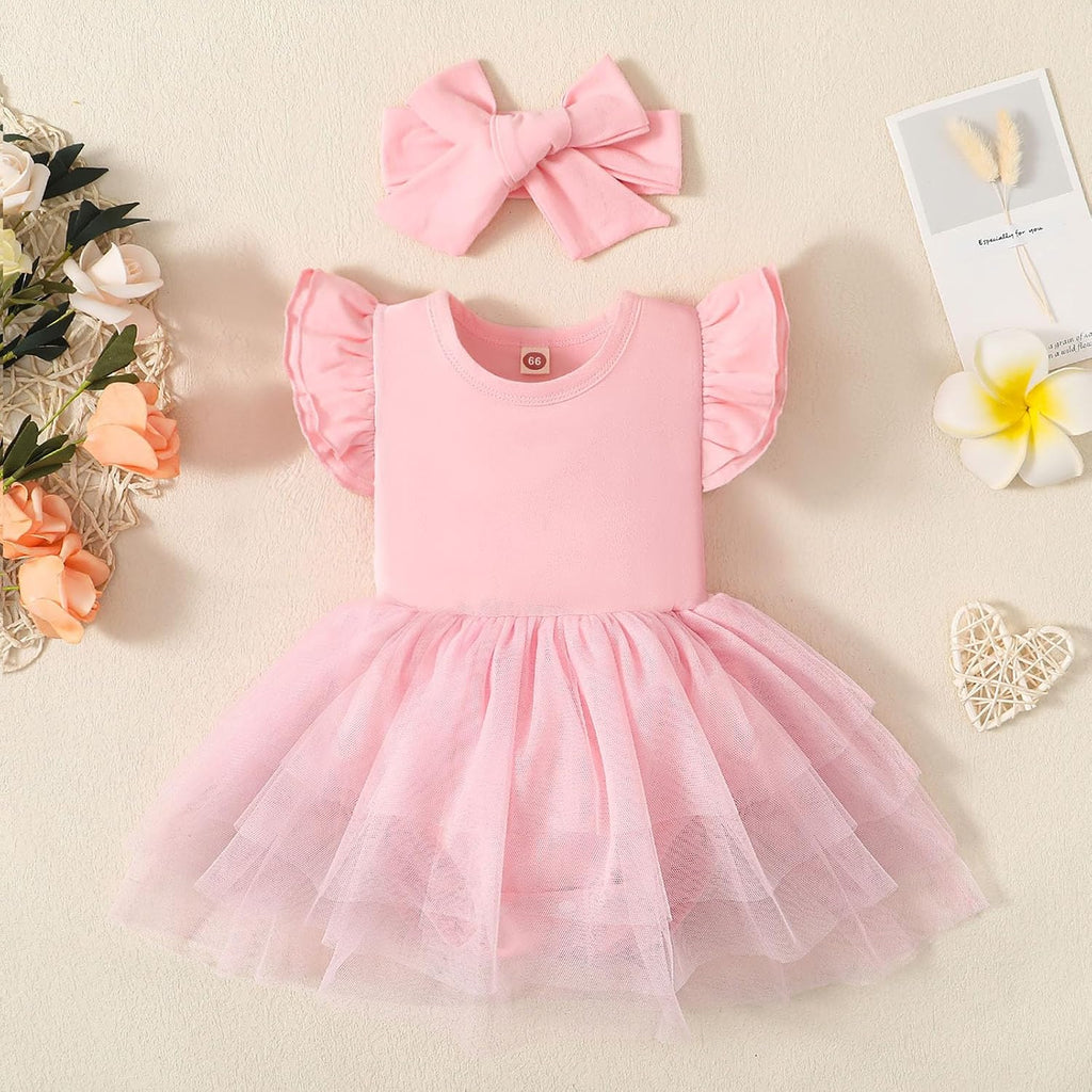 Baby Girls Tulle Romper Ruffle Sleeveless Tutu Dress 0-18M
