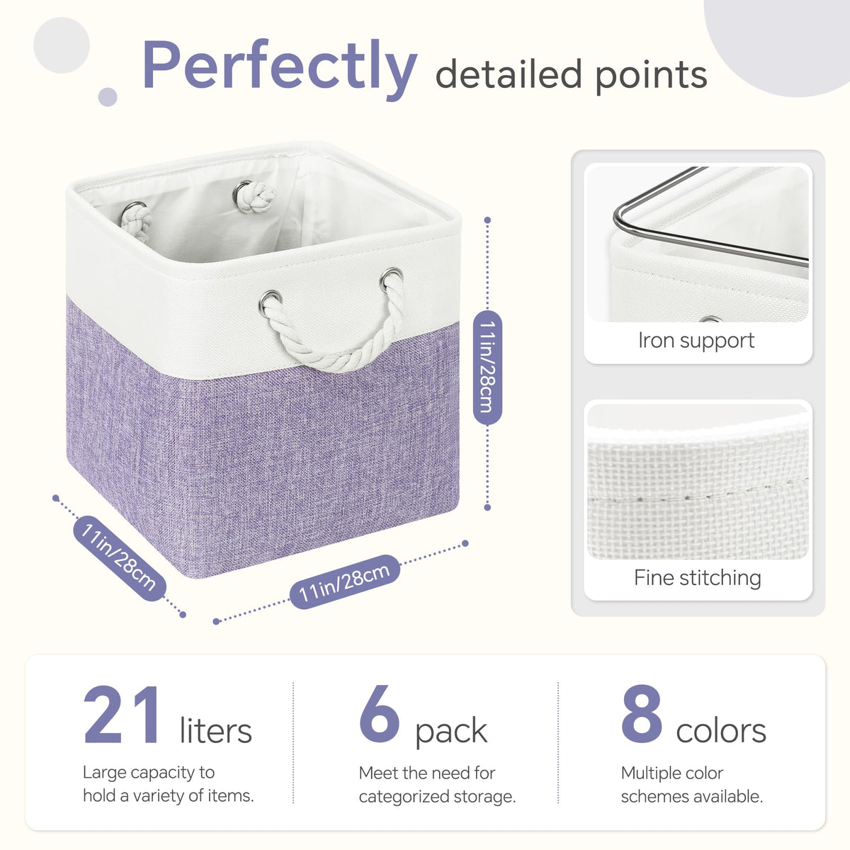 11 inch Cube Storage Bin with Handles 6 Pack