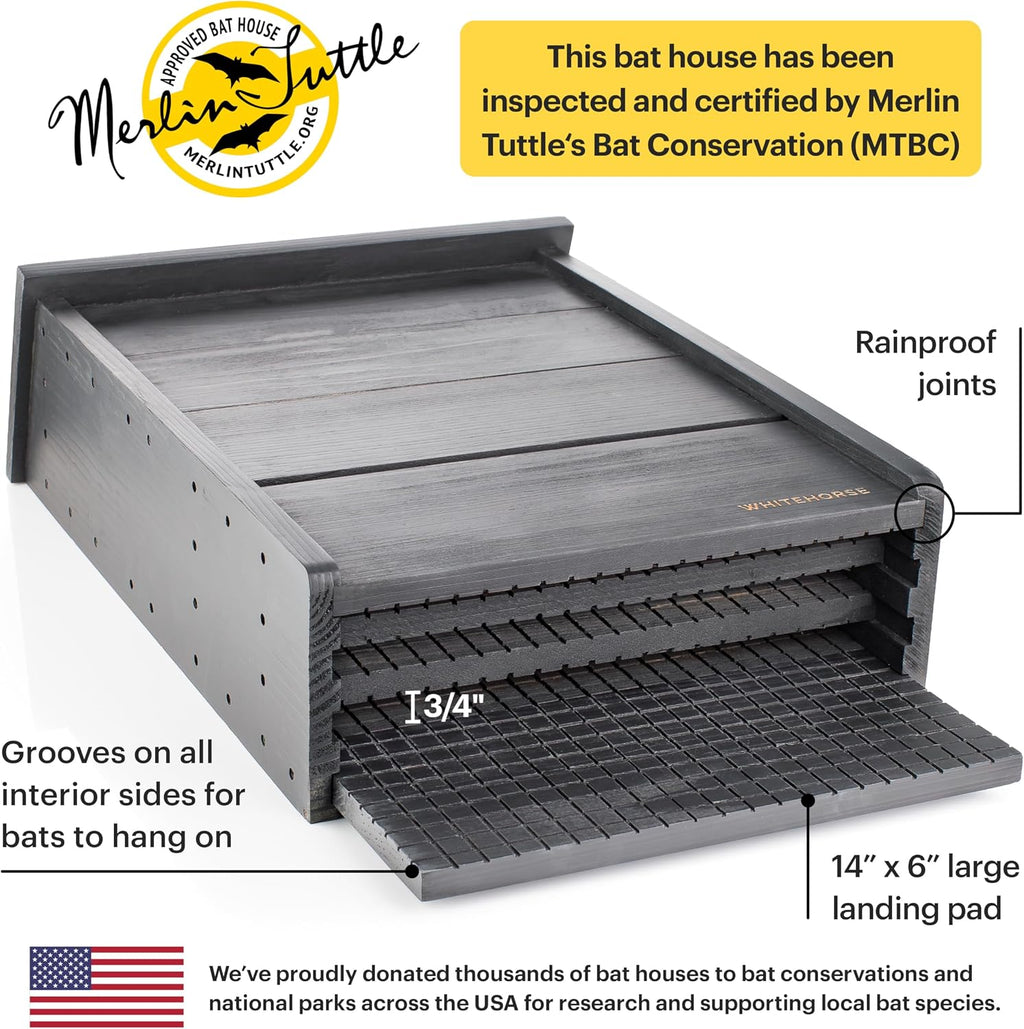 Certified Bat House for Outdoors - Fits up to 225 Bats - A 3-Chamber Nursery Bat Box - Certified by MTBC and CWF