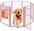 Pink Dog Playpen for Small/Medium Dogs - 32 inch 8 Panels Heavy Duty Metal Puppy Fence Outdoor Indoor with Door