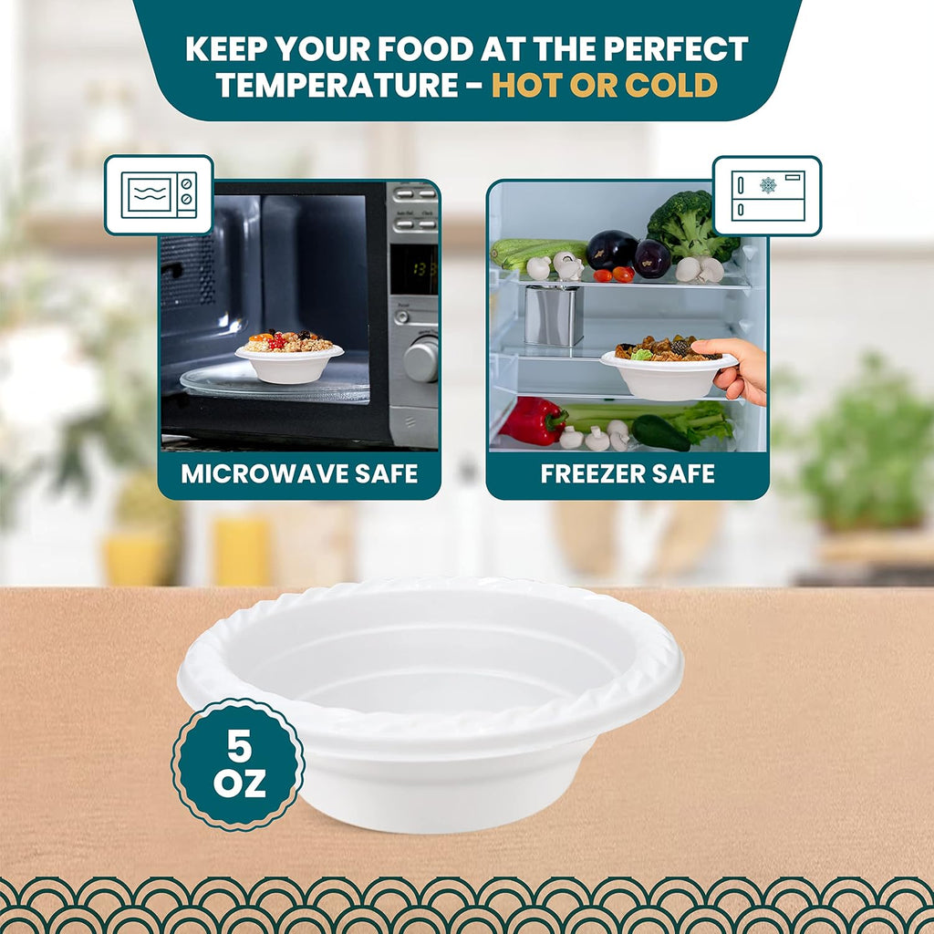 Plastic Bowls - 100 Count Microwavable Disposable Bowls - Strong Heavy Duty And Sturdy White Plastic Bowls Disposable