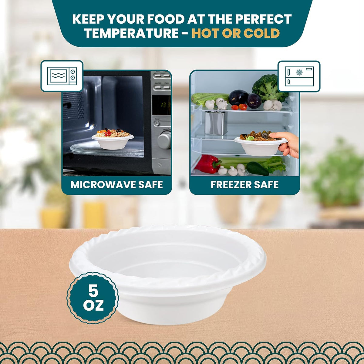 Plastic Bowls - 100 Count Microwavable Disposable Bowls - Strong Heavy Duty And Sturdy White Plastic Bowls Disposable
