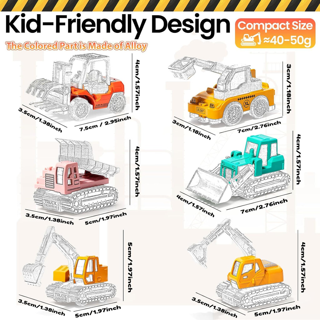 Diecast Construction Trucks for Kids,6PCS Toys Construction Vehicles | Excavator Forklift Dump Truck,Pull Back
