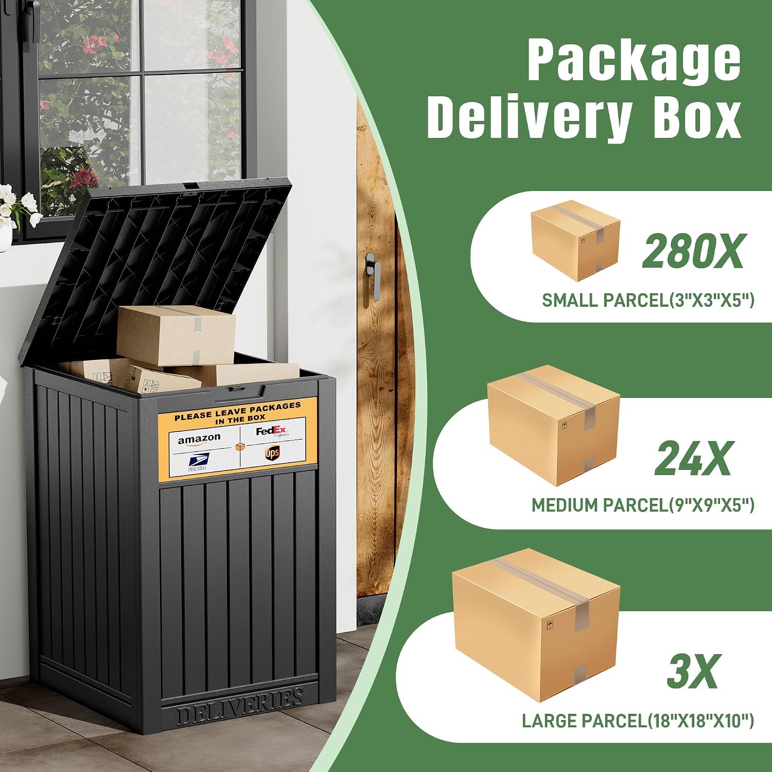 Package Delivery Box for Outside with Sign, Secure Lockable Waterproof Package Delivery Container, Resin Deck Box for