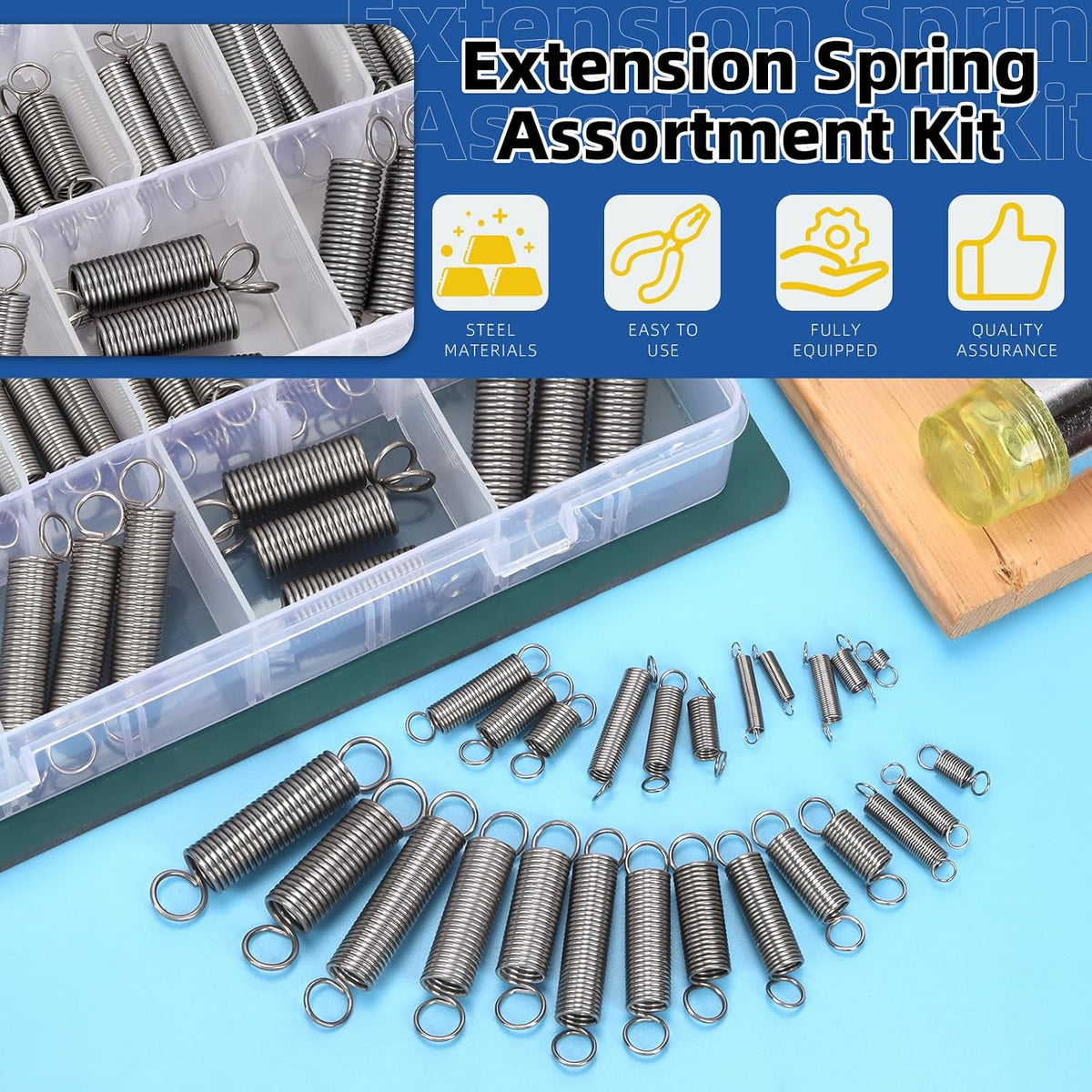 100pcs Stainless Steel Extension Springs with Double Hook Sets 25 Sizes Small Spring Tension Spring Wire Assortment