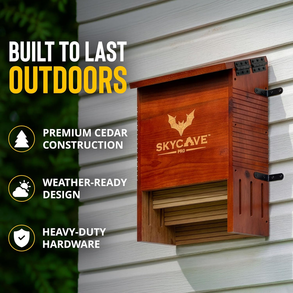 Pro Large 3-Chamber 200+ Capacity Cedar Bat House for Outdoors