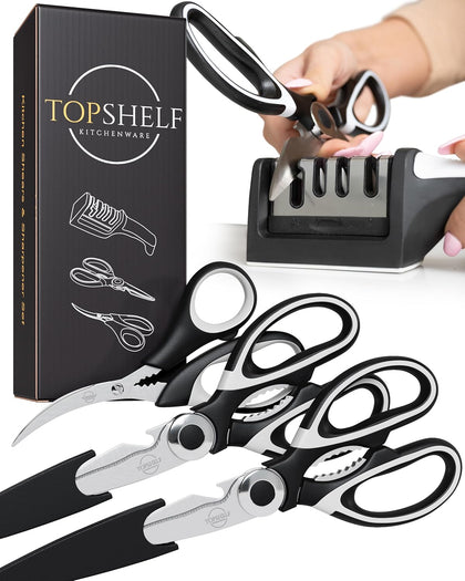 Heavy Duty Kitchen Shears With Sharpener - Lifetime Replacement Warranty* - Multipurpose Stainless Steel Scissors for