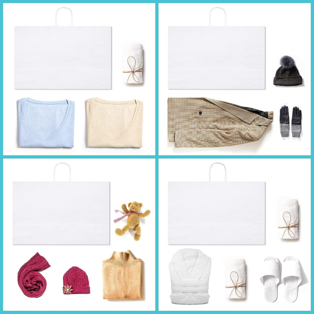 White Paper Bags with Handles, Large Shopping Bags 16x6x12, 50 Pack