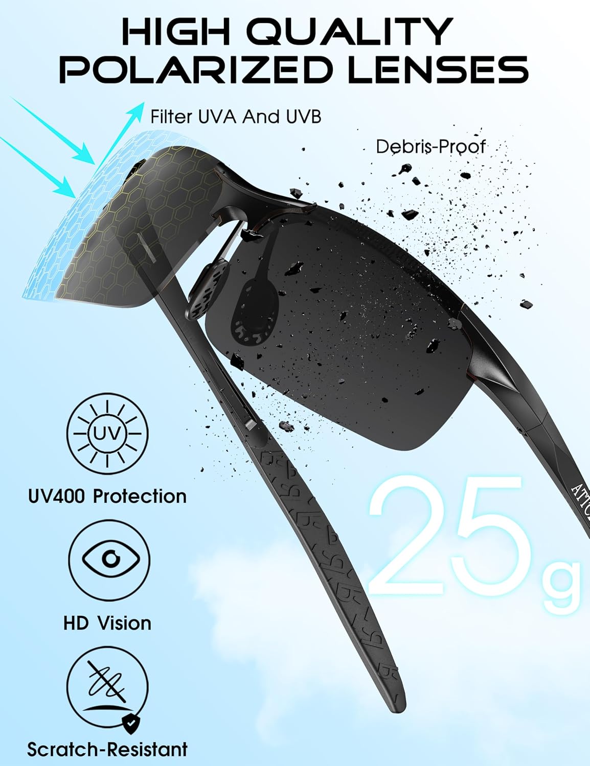 0.9 oz Polarized Sunglasses Men Al-Mg Metal Golf Fishing Sports UV400 | Lightweight Wrap Around Anti Slip Frame